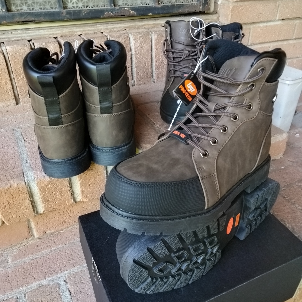 Lugz Brown and Black Boots Rugged High-Top Design/ Steel Toe/ Slip Resistant